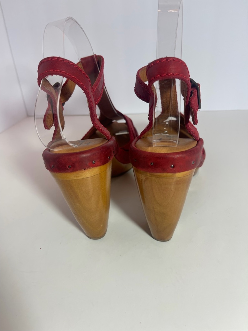 Fly London Red T-Strap Open-Toe Wooden Block Heel Platform Sandals size 9 - Picture 5 of 11